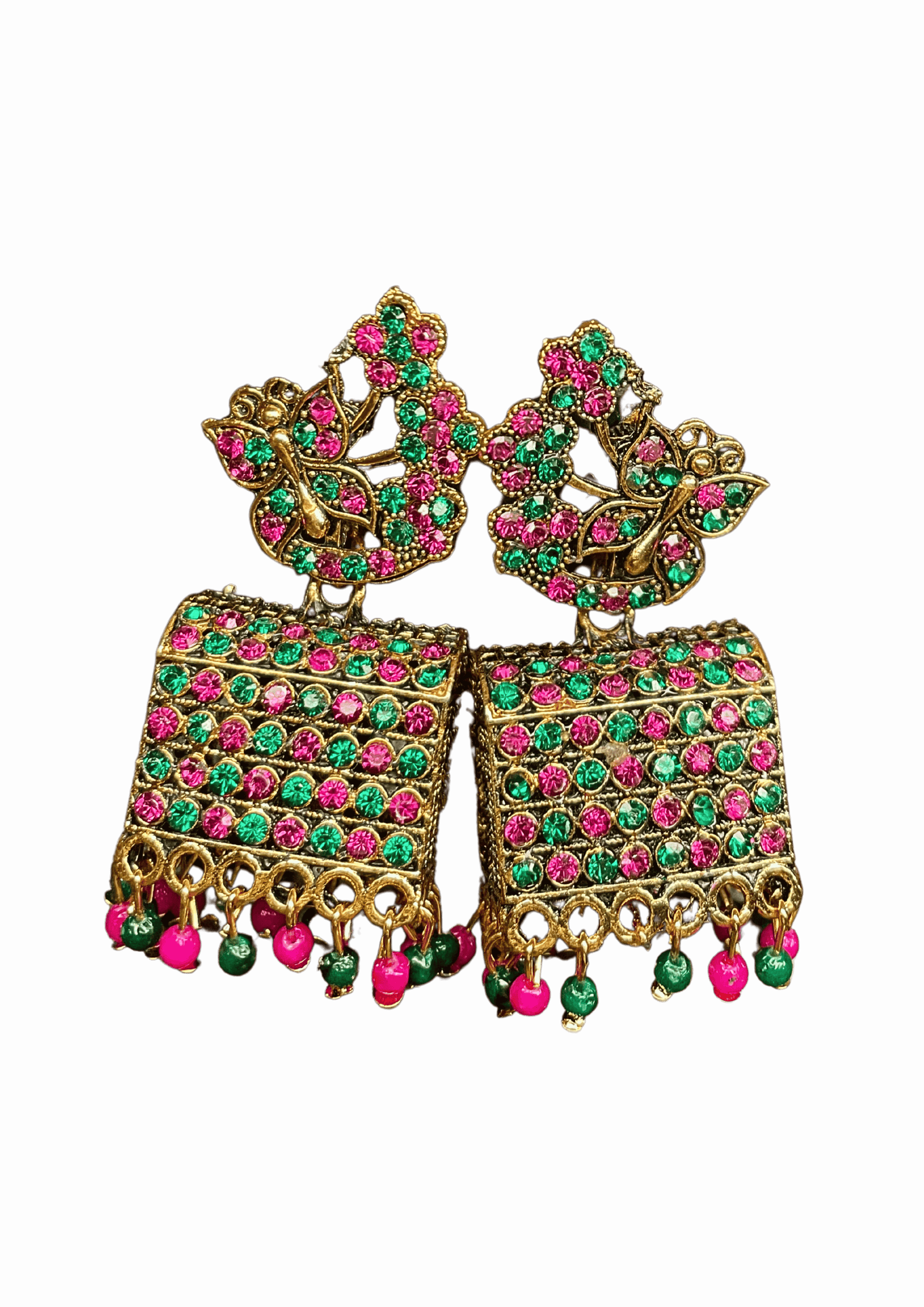 Peacock Motif Ruby & Emerald Jhumka Earings